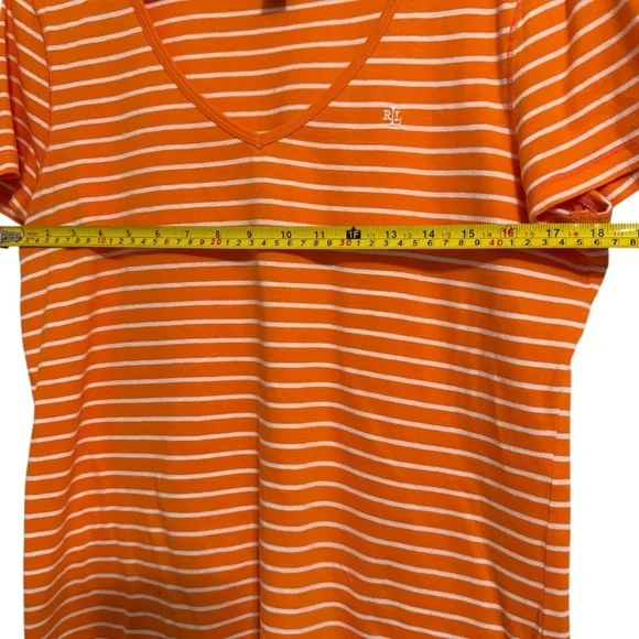 Ralph Lauren Orange Striped V-Neck Women's Top - Picture 3 of 4
